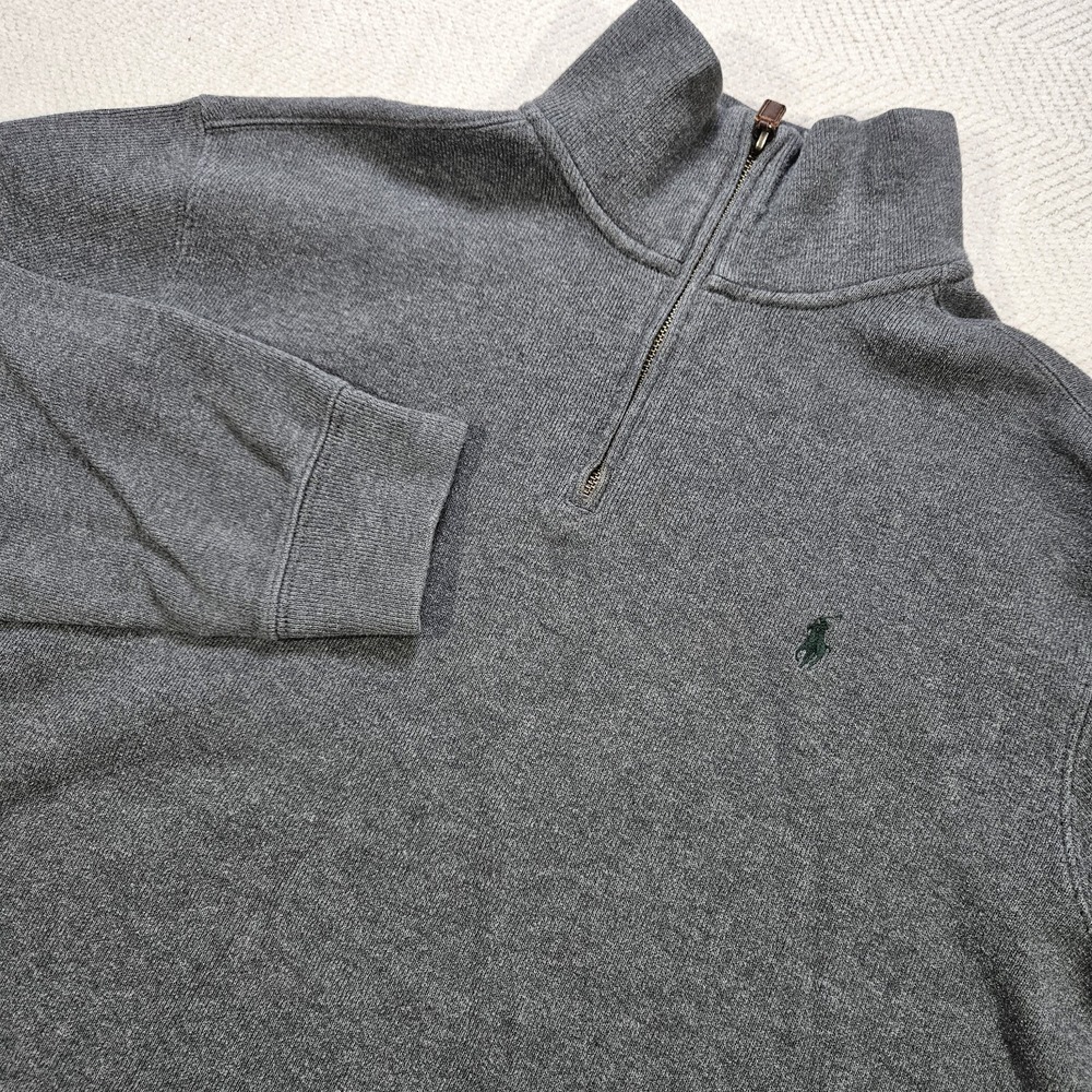 Ralph Lauren 1/4 Zip Sweater Mens Large‎ Gray Classic Collegiate Preppy Career